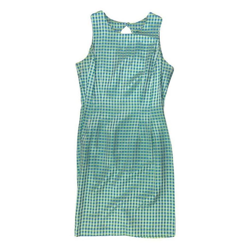 90s vintage plaid dress 50s retro dress blue silver sz 10